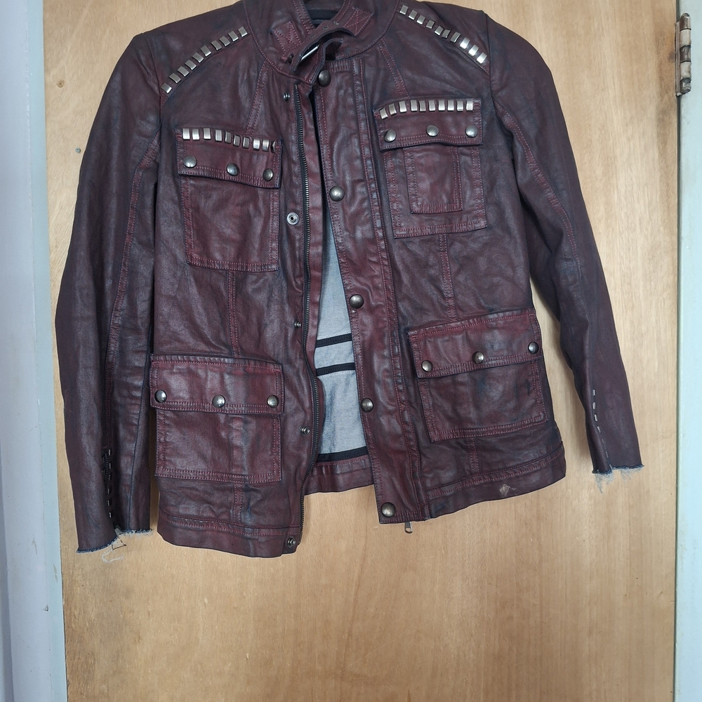 Diesel Burgundy Jean Jacket with Stud Accents